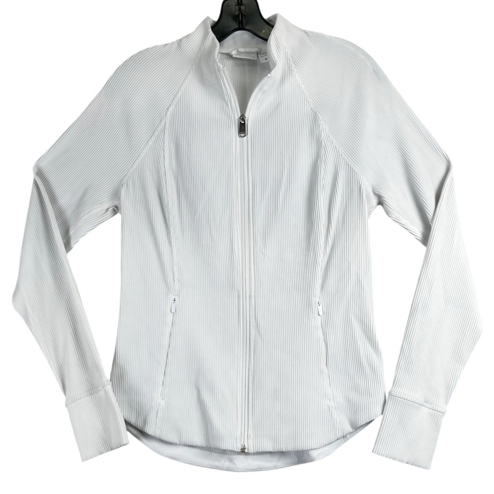 Athleta Momentum Ribbed Full Zip Jacket Womens Medium White Athleisure‎ Sporty
